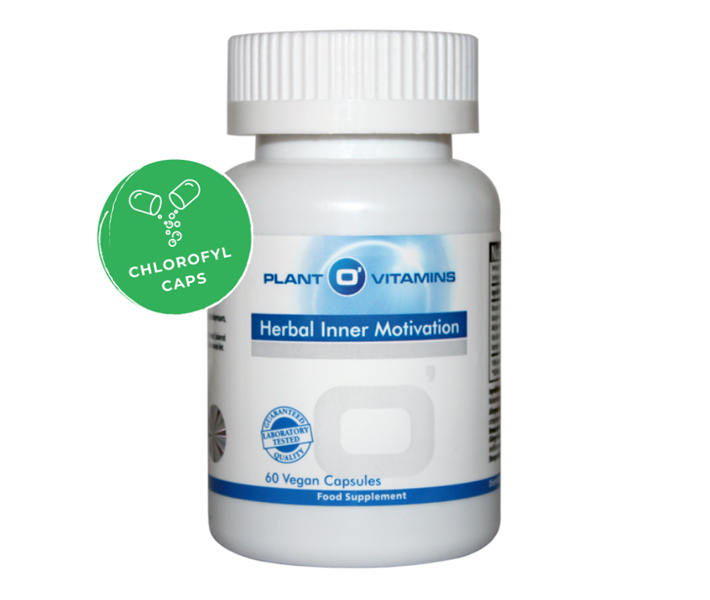 Plant O'Vitamins Herbal Inner Motivation 60 capsules – mucuna pruriens L-dopa bacopa maitake gotu kola rozemarijn veganistisch