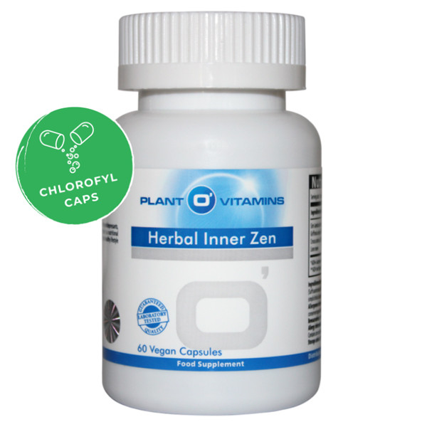 Plant O'Vitamins Herbal Inner Zen 60 capsules – griffonia simplicifolia 5-HTP saffraan passiebloem lion's mane zenuwstelsel stemming. Veganistisch