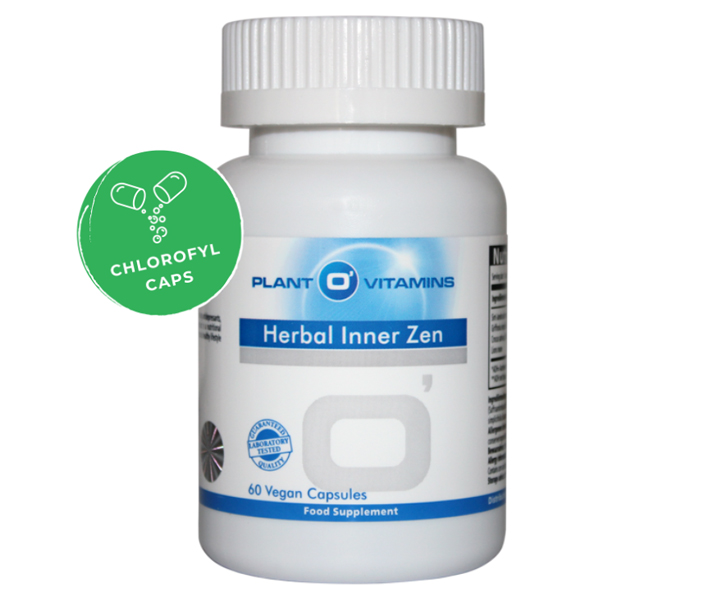 Plant O'Vitamins Herbal Inner Zen 60 capsules – griffonia simplicifolia 5-HTP saffraan passiebloem lion's mane zenuwstelsel stemming. Veganistisch