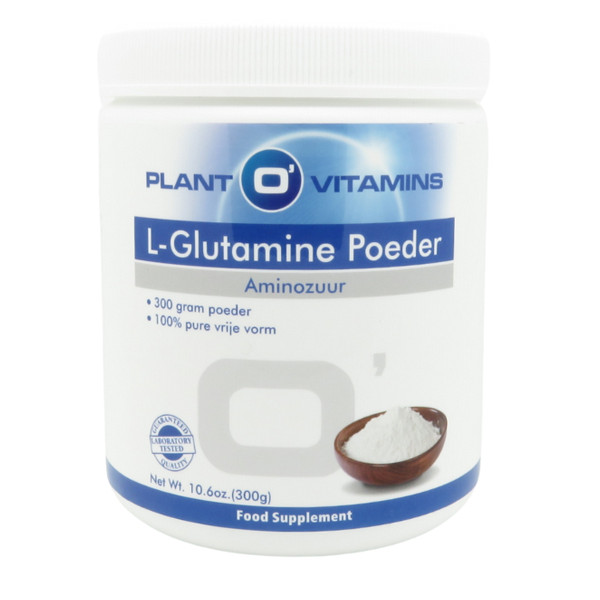 Plant O'Vitamins L-Glutamine Poeder 300 gram – 100% L-glutamine vrije vorm 5 gram per portie veganistisch geen toevoegingen