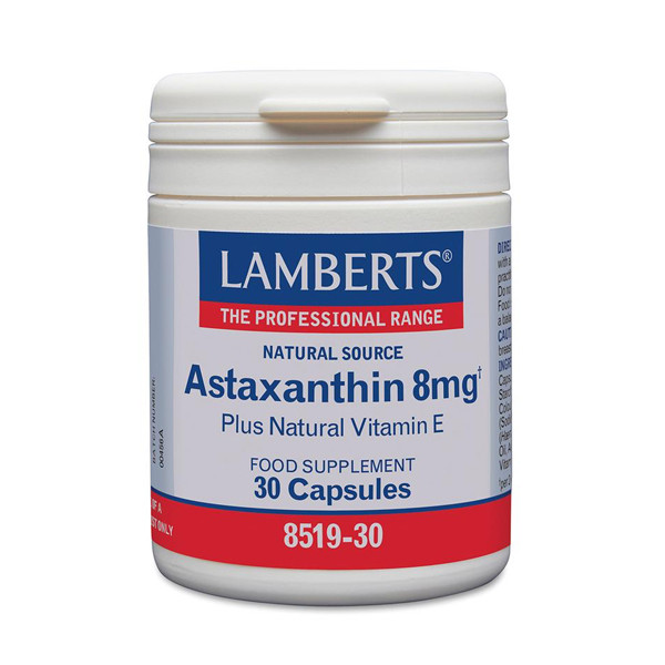 Lamberts Astaxanthine 8 mg 30 capsules – 8 mg astaxanthine uit Haematococcus pluvialis in zonnebloemolie met vitamine E, veganistisch