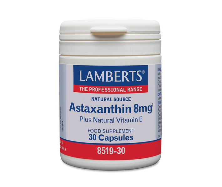 Lamberts Astaxanthine 8 mg 30 capsules – 8 mg astaxanthine uit Haematococcus pluvialis in zonnebloemolie met vitamine E, veganistisch
