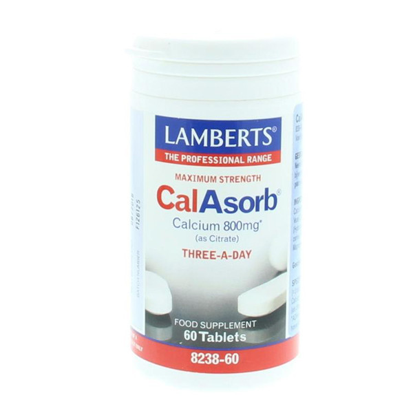 Lamberts CalAsorb Calciumcitraat en Vitamine D3 tabletten – 800 mg calcium als citraat met 6 mcg D3 per dagdosering van 3 tabletten, veganistisch
