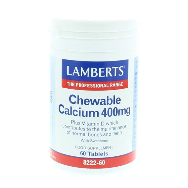 Lamberts Calcium 400 mg Kauwtabletten met Vitamine D en FOS 60 stuks – calciumcarbonaat met D3 en fructo-oligosacchariden, citroensmaak