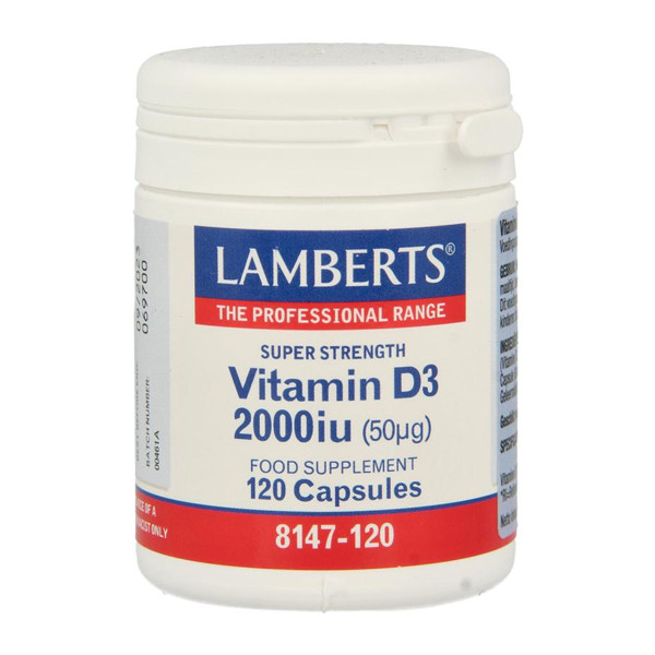Lamberts Vitamine D3 2000 IE 120 capsules – 50 mcg cholecalciferol in zonnebloemzaadolie, geschikt voor vegetariërs