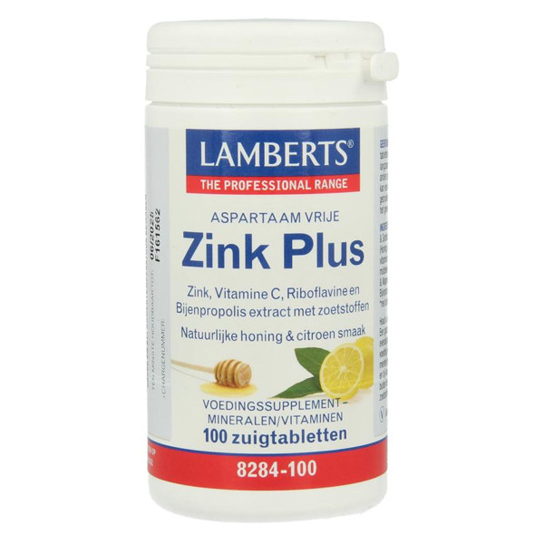 Lamberts Zink Plus 100 zuigtabletten – zink, vitamine C, riboflavine en bijenpropolis met honing en citroensmaak, vegetarisch