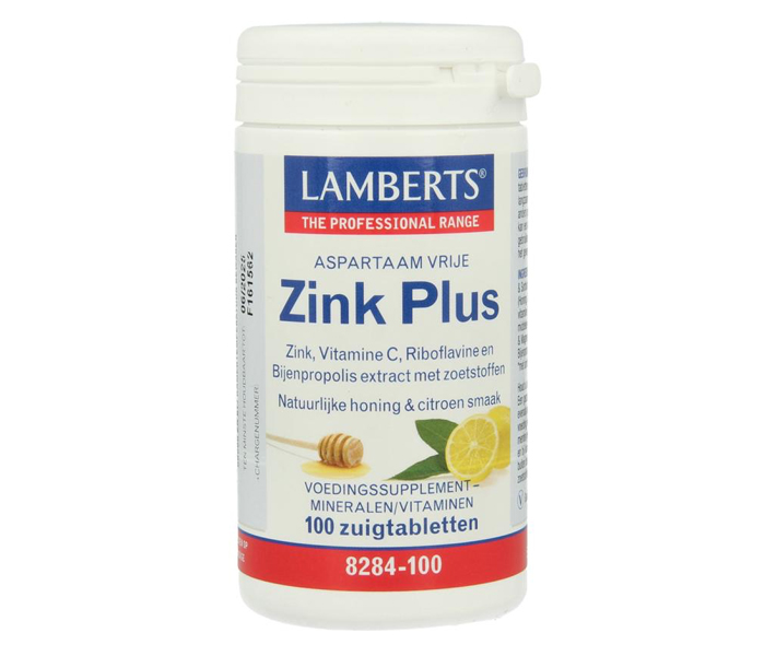 Lamberts Zink Plus 100 zuigtabletten – zink, vitamine C, riboflavine en bijenpropolis met honing en citroensmaak, vegetarisch