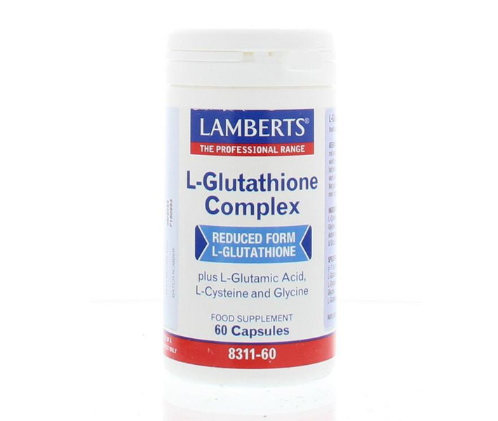 Lamberts L-Glutathion Complex 60 capsules – 50 mg gereduceerd glutathion met L-cysteïne, L-glutaminezuur en glycine, veganistisch Meta-description: Lamberts L-Glutathion Complex 60 capsules. 50 mg gereduceerd glutathion met L-cysteïne, L-glutaminezuur en glycine per capsule.