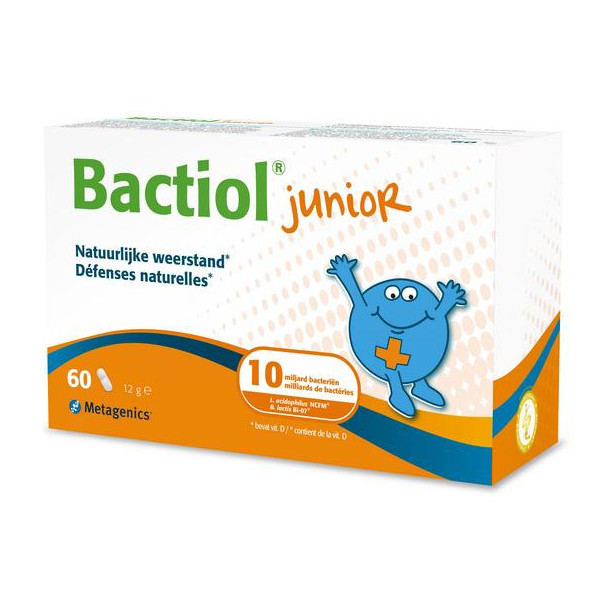 Metagenics Bactiol Junior 60 capsules – 10 miljard KVE L. acidophilus NCFM 5 mld B. lactis Bi-07 5 mld vitamine D kinderen 3-12 jaar