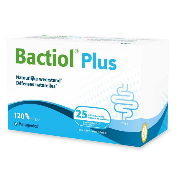 Metagenics Bactiol Plus 120 capsules – 25 miljard KVE L. acidophilus NCFM B. lactis Bi-07 vitamine A bètacaroteen vitamine D slijmvliezen weerstand