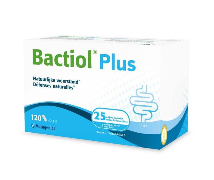 Metagenics Bactiol Plus 120 capsules – 25 miljard KVE L. acidophilus NCFM B. lactis Bi-07 vitamine A bètacaroteen vitamine D slijmvliezen weerstand