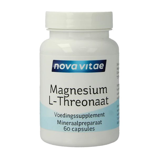 Nova Vitae Magnesium L-Threonaat 60 plantaardige capsules - 2000mg per dagdosering 147mg elementair magnesium HPMC vegan vrij van gluten soja melk