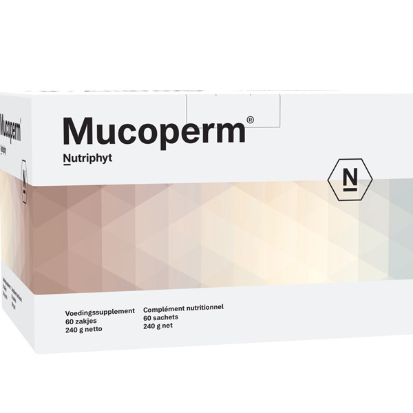 Nutriphyt Mucoperm 60 zakjes - 32 actieve ingredienten kurkuma berberis vitamine A magnesium enzymen spirulina L-glutamine mariadistel spijsvertering slijmvliezen