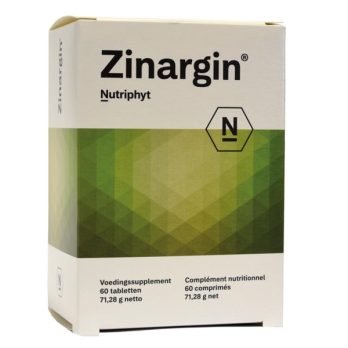 Nutriphyt Zinargin 60 tabletten - zinkgluconaat zinkmonomethionine 20mg koper 1mg chlorella 500mg L-arginine 300mg OptiMSM iers mos suikermeloen SOD